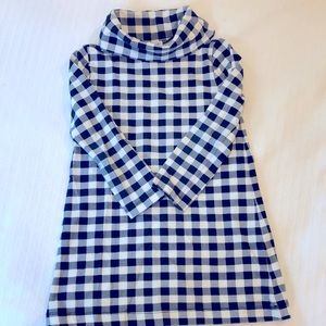 Crewcuts Factory. Girls Size 4 navy and white gingham cowl neck dress.